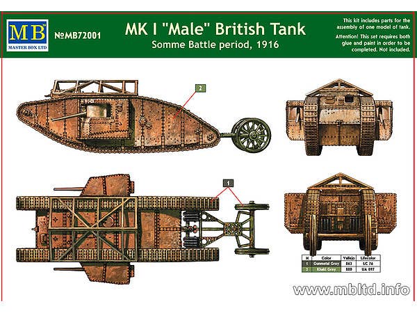 Master Box 1/72 Mk.I 'Male' British Tank, Somme Battle period, 1916 | 4820113081231