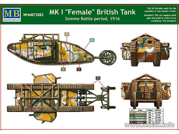 Master Box 1/72 Mk.I 'Female' British Tank, Somme Battle period, 1916 | 4820113081248