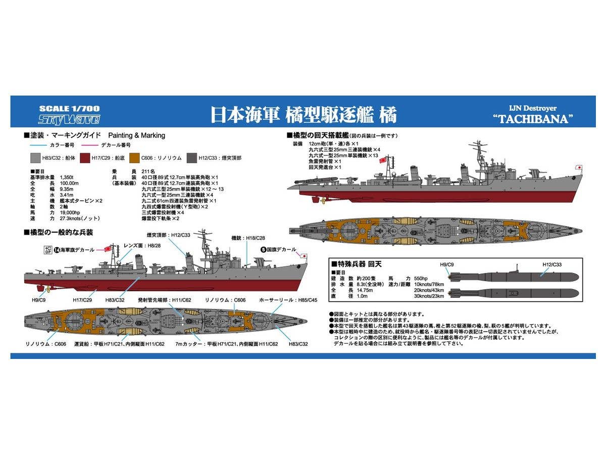 Pit Road 1/700 IJN Destroyer "TACHIBANA" with Photo Etched Parts | 4986470068176
