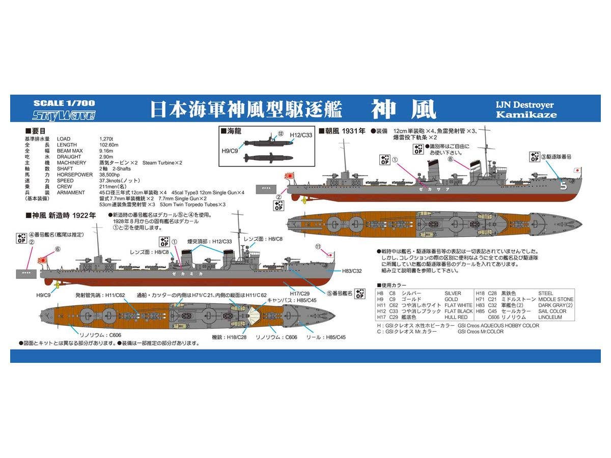 Pit Road 1/700 IJN Destroyer "KAMIKAZE" with Photo Etched Parts | 4986470068183