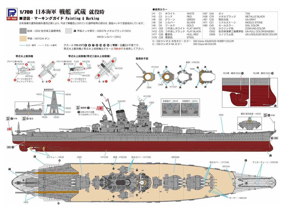 Pit Road 1/700 IJN Battleship 'MUSASHI 1942' (into commission) | 4986470020198