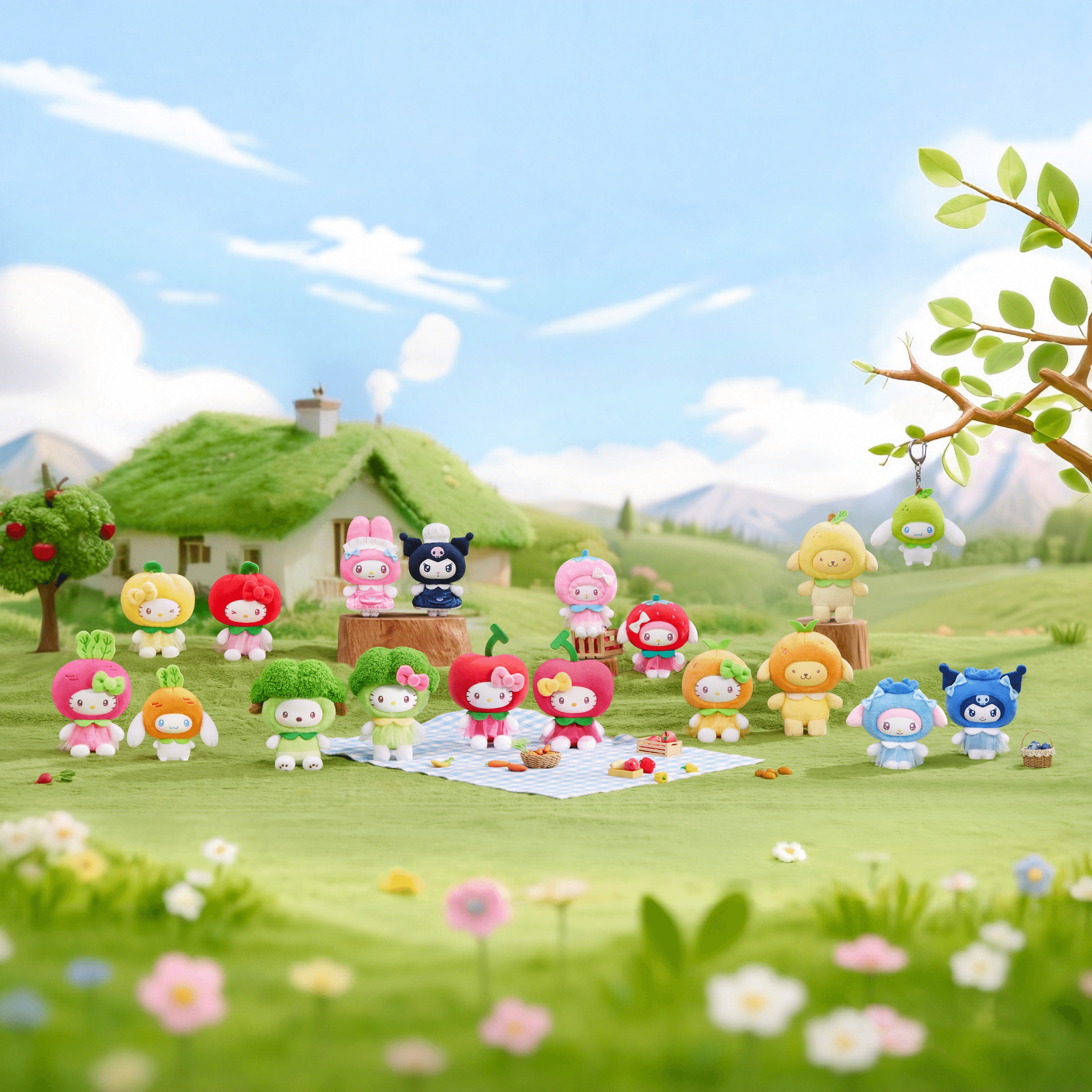 Sanrio characters Fruit & Vegetable Series Mini Plush Charm Blind Box (Box of 8)