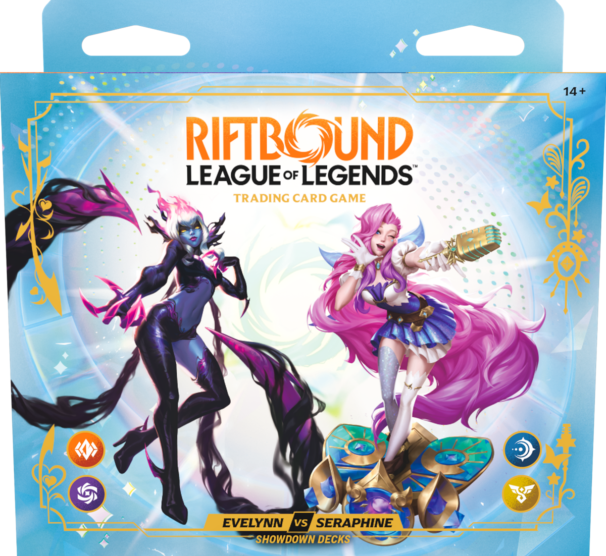 RIFTBOUND LEAGUE OF LEGENDS TCG RADIANCE SHOWDOWN DECK DISPLAY - EVELYNN VS SERAPHINE 4CT | 810155276263