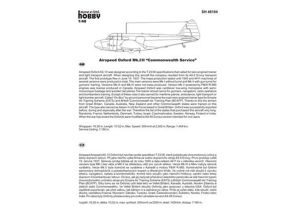 Special Hobby 1/48 Airspeed Oxford Mk.I/II 'Commonwealth Service' | 8594071082802