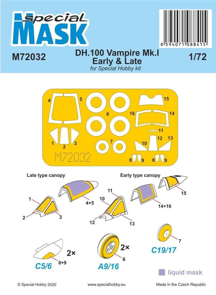Special Hobby 1/72 DH.100 Vampire Mk.I Early & Late MASK | 8594071088415