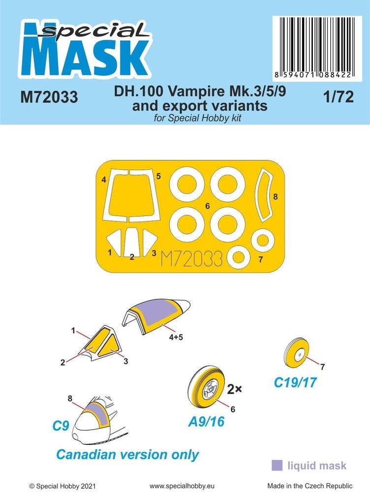 Special Hobby 1/72 DH.100 Vampire Mk.3/5/9 and export variants MASK | 8594071088422