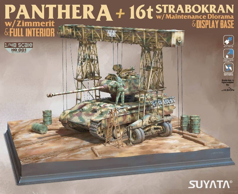 Suyata 1/48 Panther A w/ Zimmerit & Full Interior + 16T Strabokran w/ Maintenance Diorama & Display Base | 6972444300258