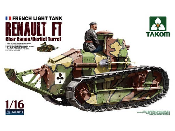Takom 1/16 French Light Tank Renault FT Char Canon/Berliet Turret and Resin Figure | 4897051420217