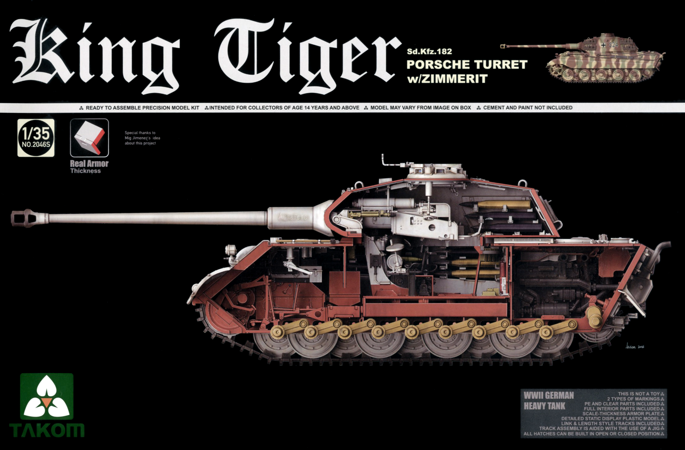 Takom 1/35 WWII German Heavy Tank Sd.Kfz.182 King Tiger Porsche Turret w/Zimmerit and interior | 4897051421238