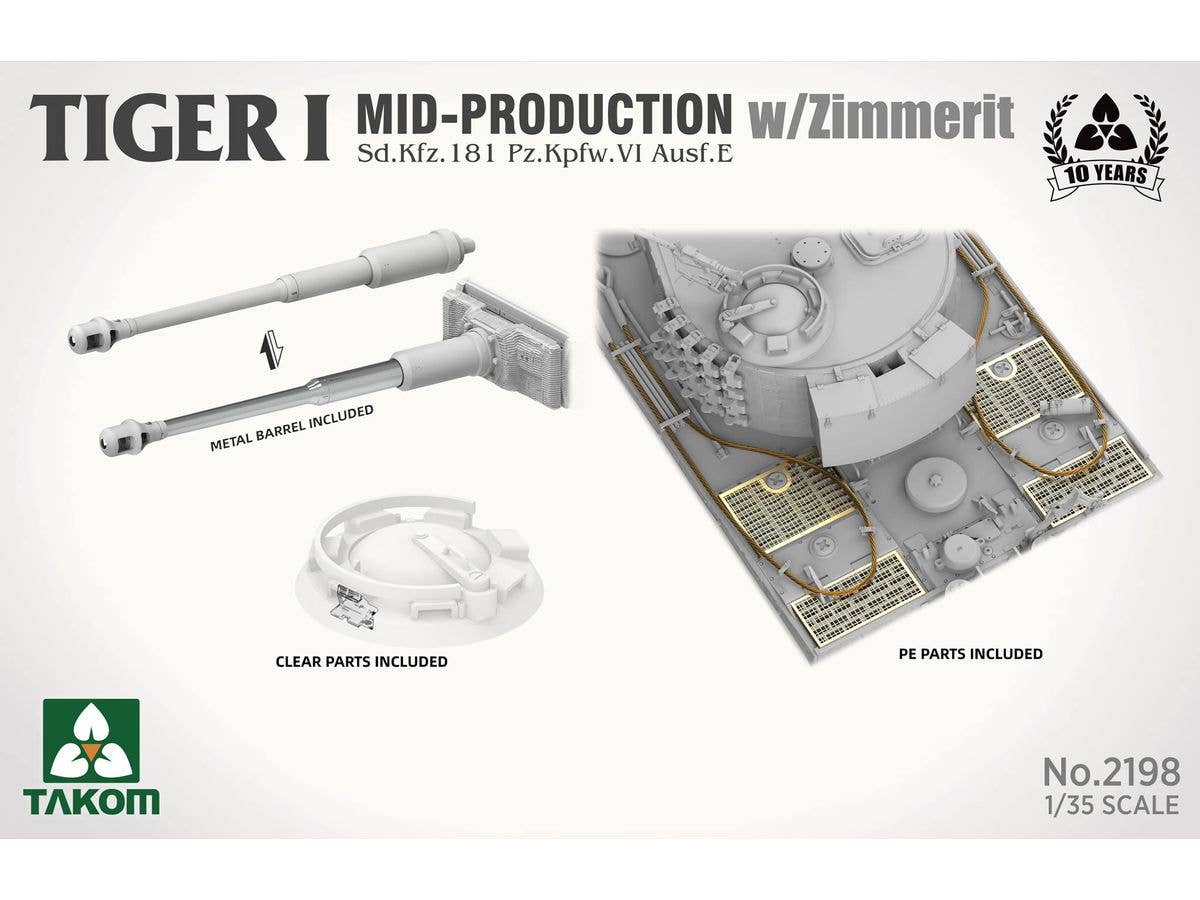Takom 1/35 Tiger I Mid-Production w/Zimmerit Sd.Kfz.181 Pz.Kpfw.VI Ausf.E | 4897051422938