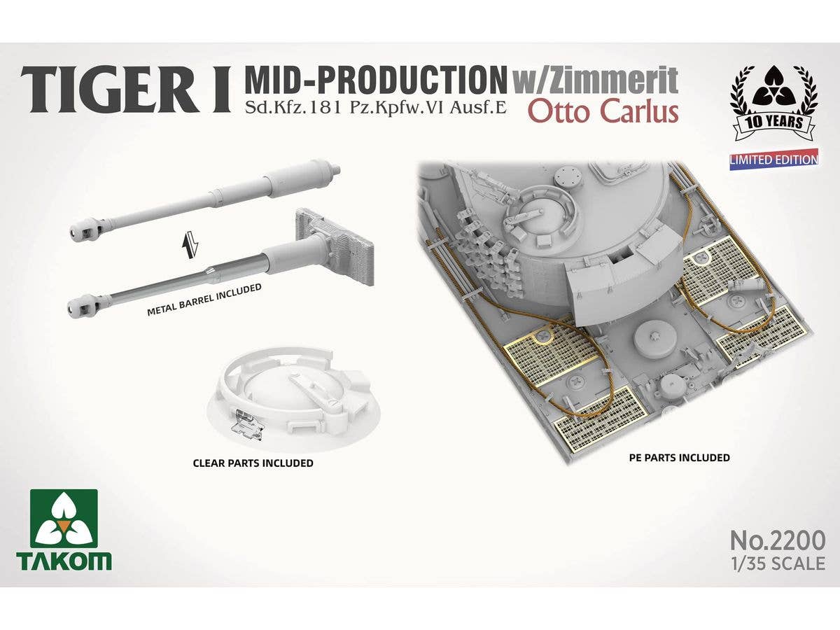 Takom 1/35 Tiger I Mid-Production w/Zimmerit Sd.Kfz.181 Pz.Kpfw.VI Ausf.E Otto Carius (Limited edition) | 4897051422952