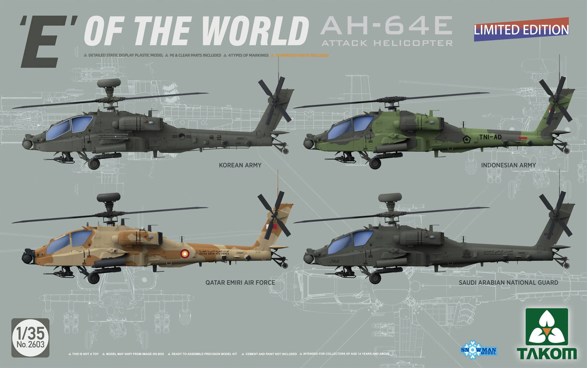 Takom 1/35 'E' Of The World AH-64E Attack Helicopter (Limited Edition) | 4897051422525