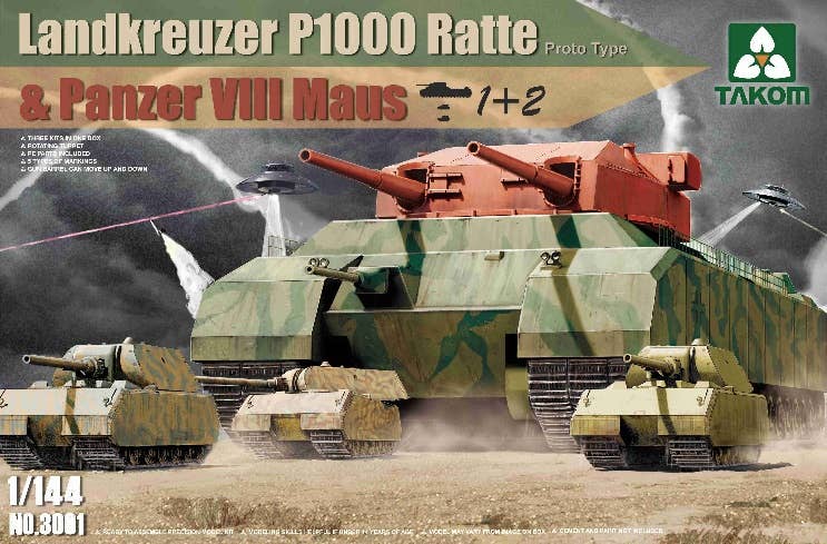 Takom 1/144 WWII Heavy Battle Tank Landkreuzer P1000 Ratte(Prototype) & Panzer VIII Maus 3in1 | 4897051420255