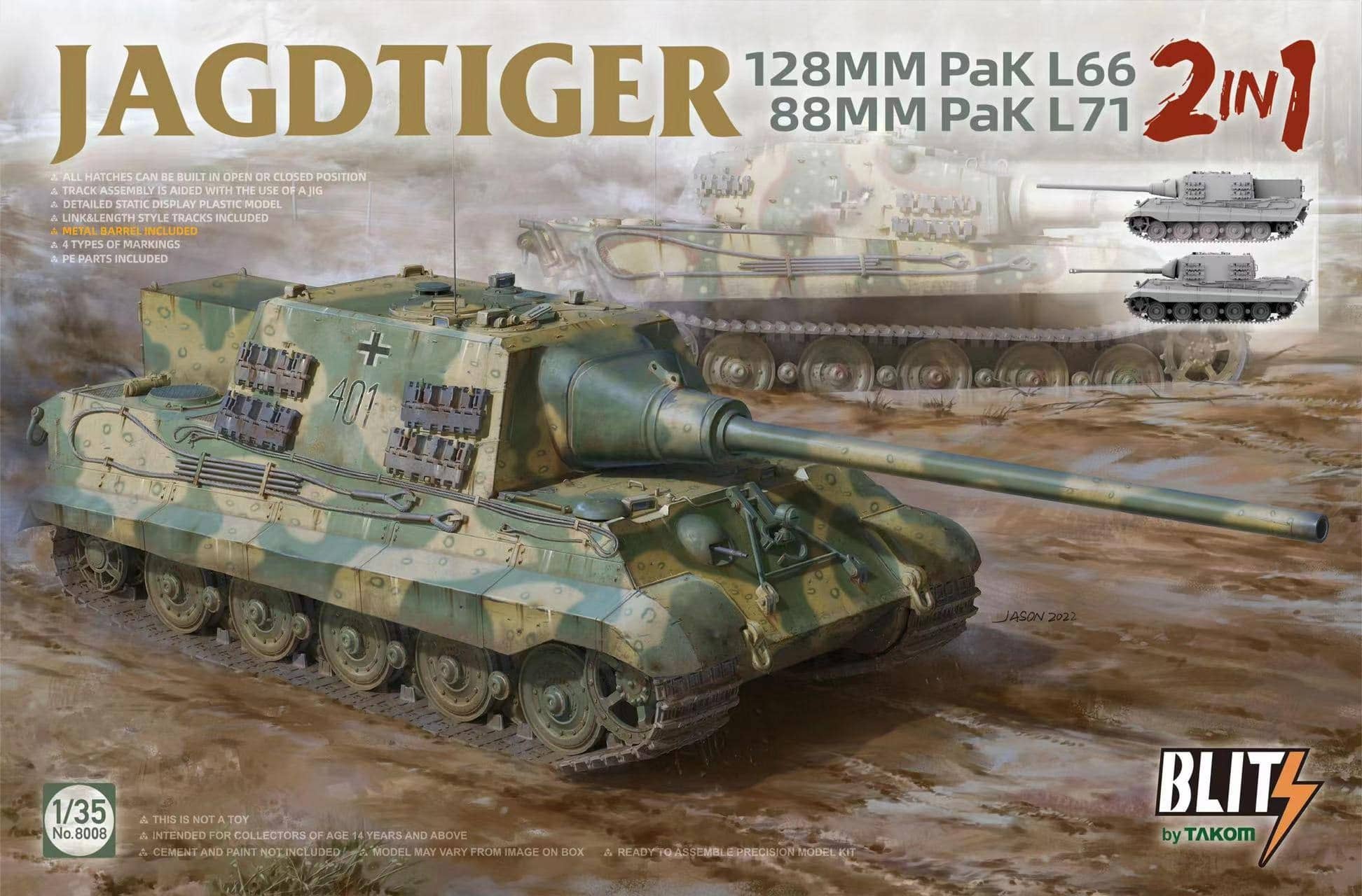 Takom 1/35 Jagdtiger (2 in 1) 128MM Pak L66 & 88MM Pak L71 | 4897051422228