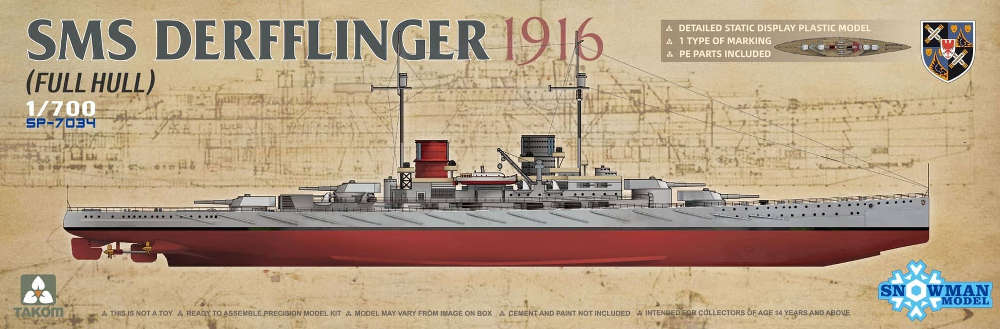 Takom 1/700 SMS Derfflinger 1916 (Full Hull) | 4897051422020