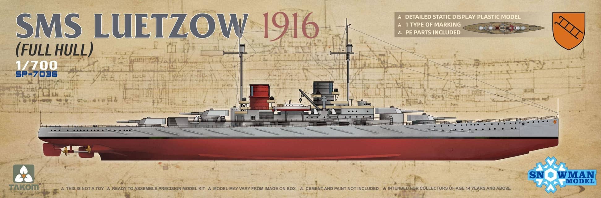 Takom 1/700 SMS Luetzow 1916 (Full Hull) | 4897051422037