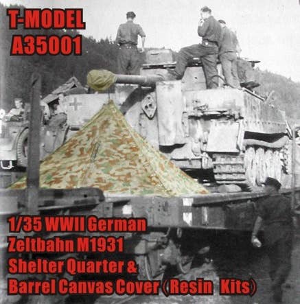 T-Model 1/35 WWII German Zeltbahn M1931  Shelter Quarter & Barrel Canvas Cover Resin Kit | 6953391972880