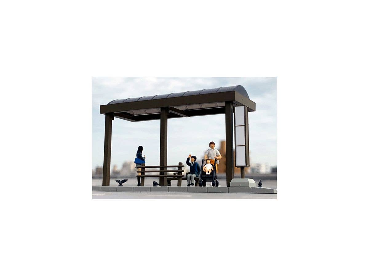 TomyTec Diocolle 64 1/64 #Car Snap 05a Bus Stop with 4 figures | 4543736312369