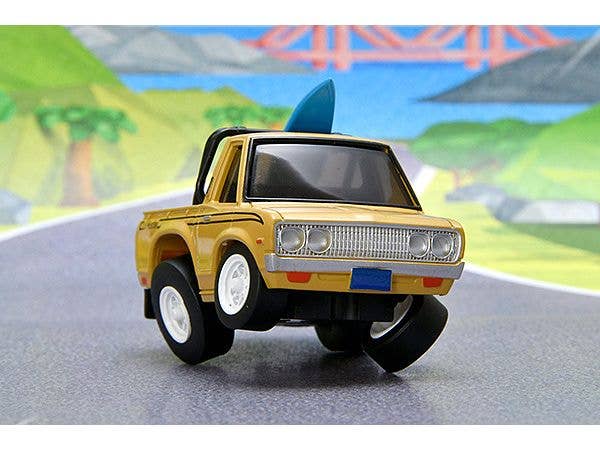 TomyTec Choro Q QS-03b Datsun Truck Beige with a Surfboard | 4543736328483