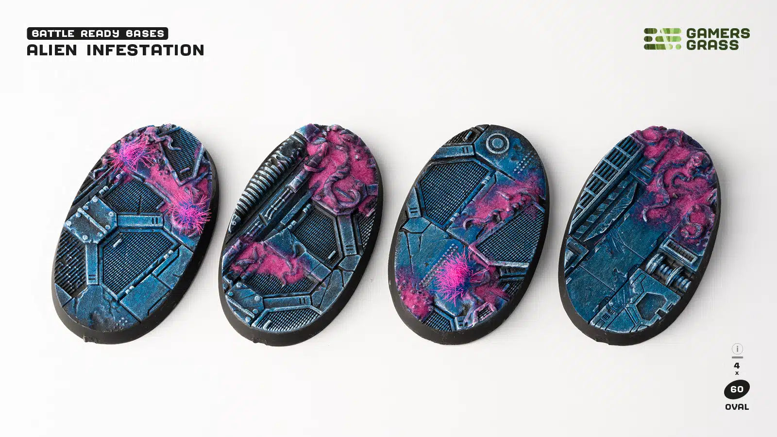 Gamers Grass Battle Ready Bases - Alien Infestation - Oval 60mm (x4) | 738956790385