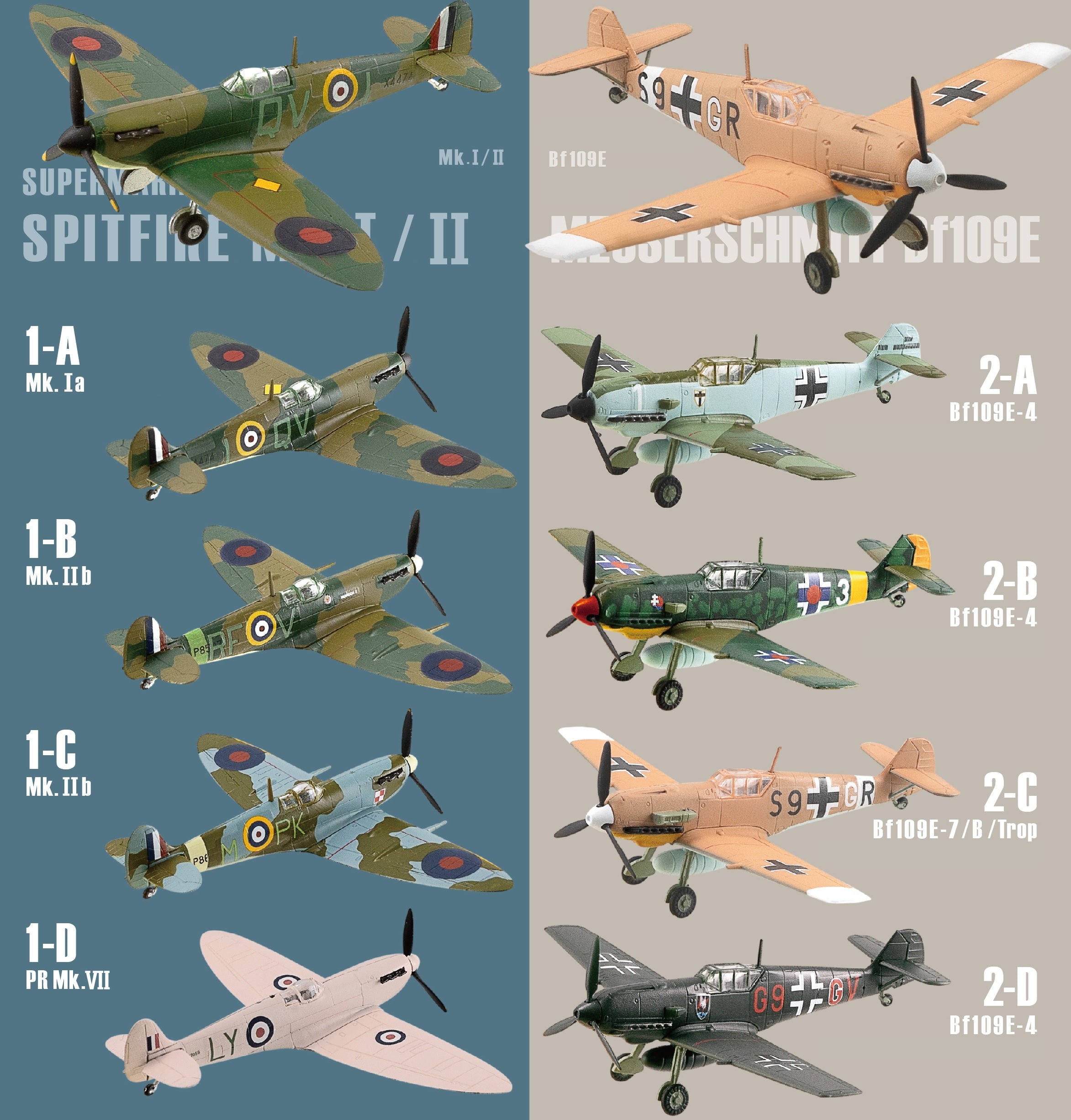 F-Toys 1/144 Wing Kit Collection Versus Series 15 Spitfire Mk.I/II Vs. Messerschmitt Bf109E,10-Pack Box with all 8 Varieties + 2 Secrets | 4582138606201