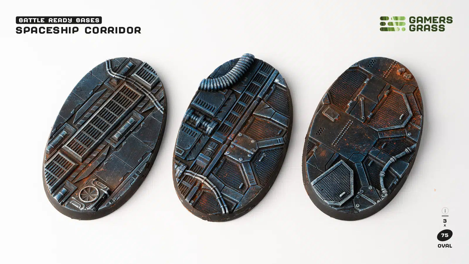 Gamers Grass Battle Ready Bases - Spaceship Corridor - Oval 75mm (x3) | 738956790286