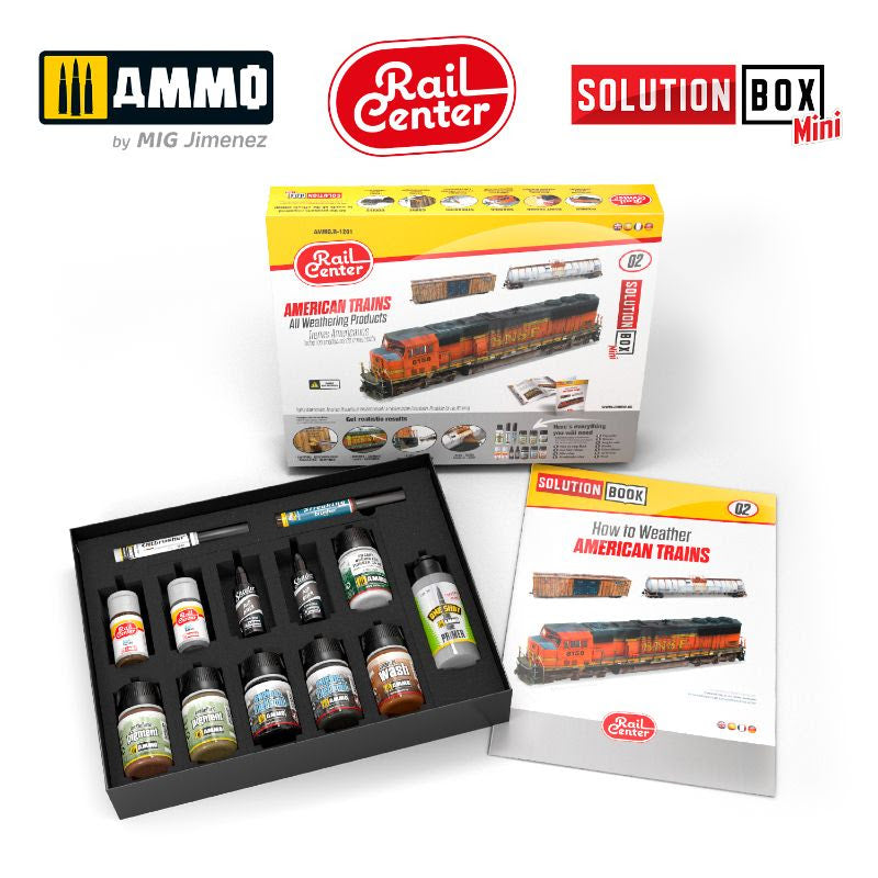 AMMO MIG RAIL CENTER SOLUTION BOX MINI #02 – AMERICAN TRAINS. All Weathering Products | 8432074112013