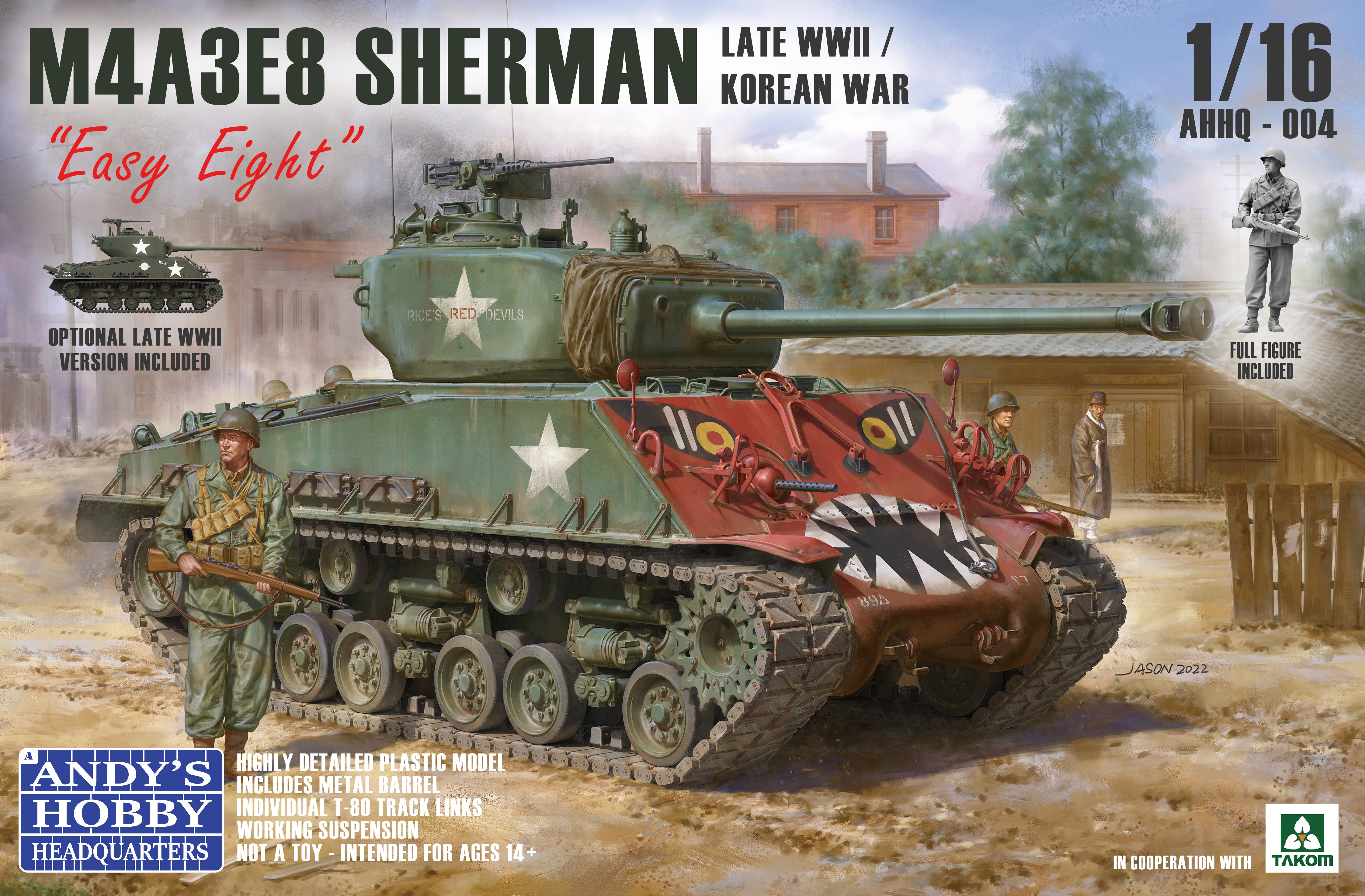 Andy's HHQ X Takom 1/16 M4A3E8 Sherman "Easy Eight" (Late WWII / Korean War) with Figure | 783495788218