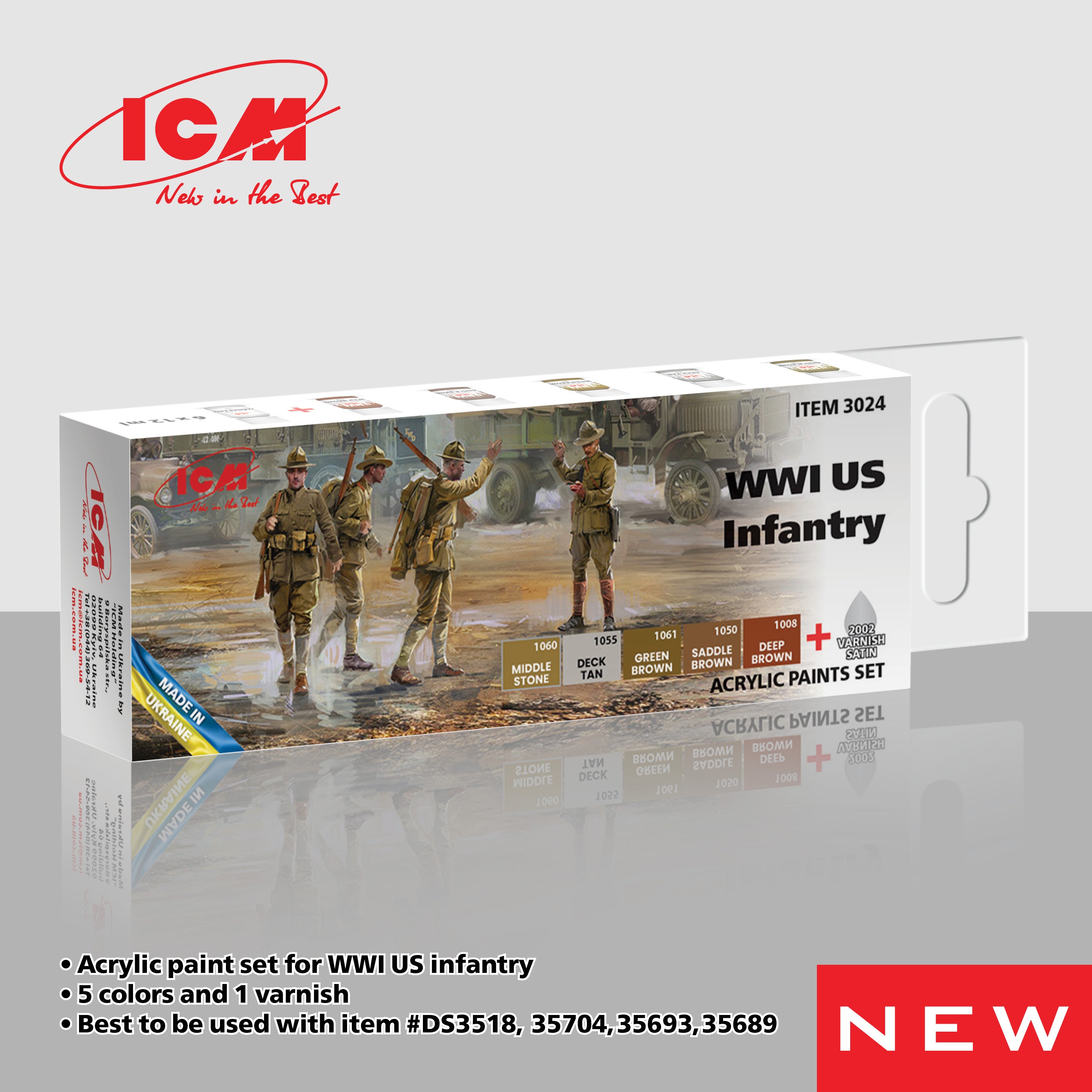 ICM Acrylic Paint Set for WWI US Infantry | 4823044409181