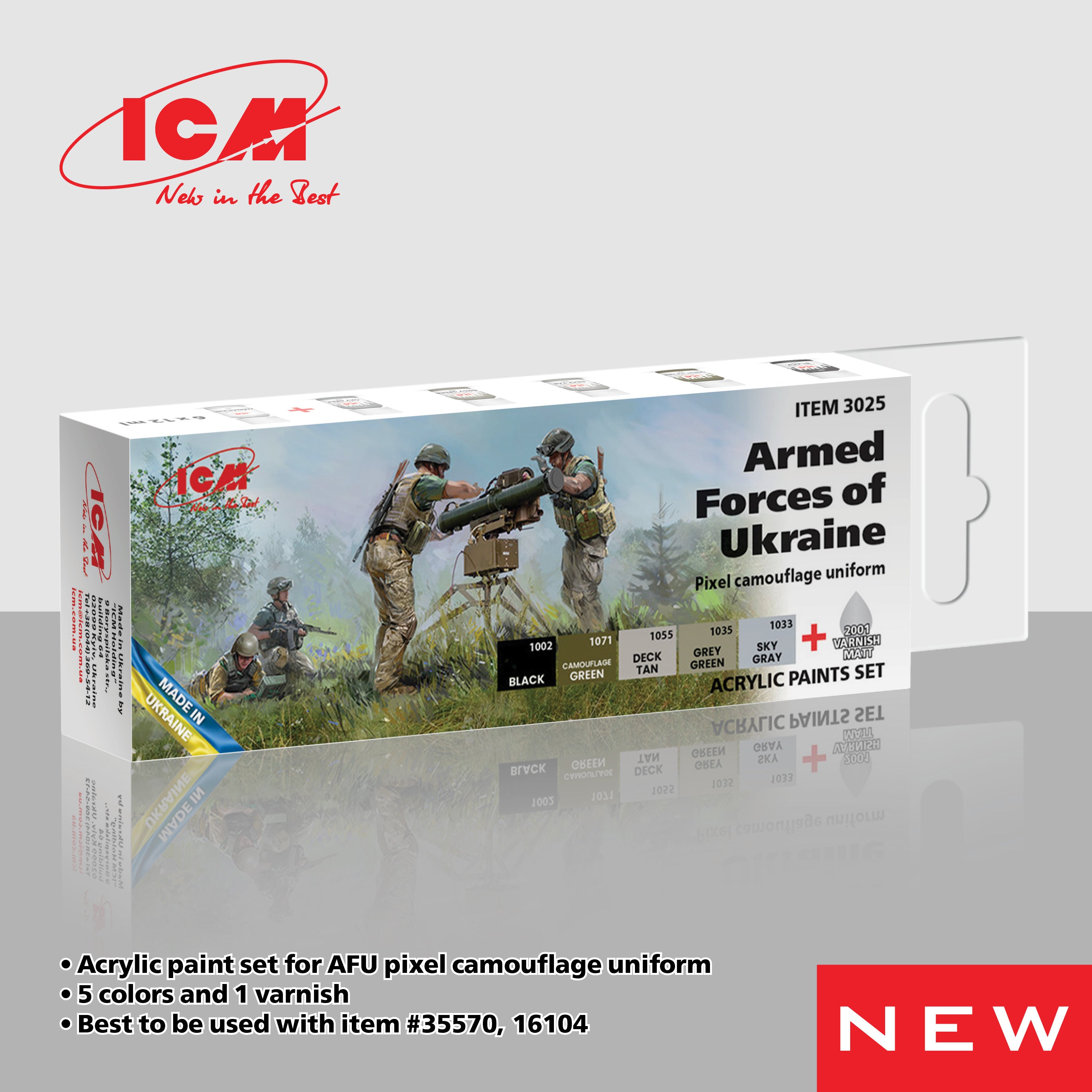 ICM Acrylic Paint Set for AFU Pixel Camouflage Uniform | 4823044409198