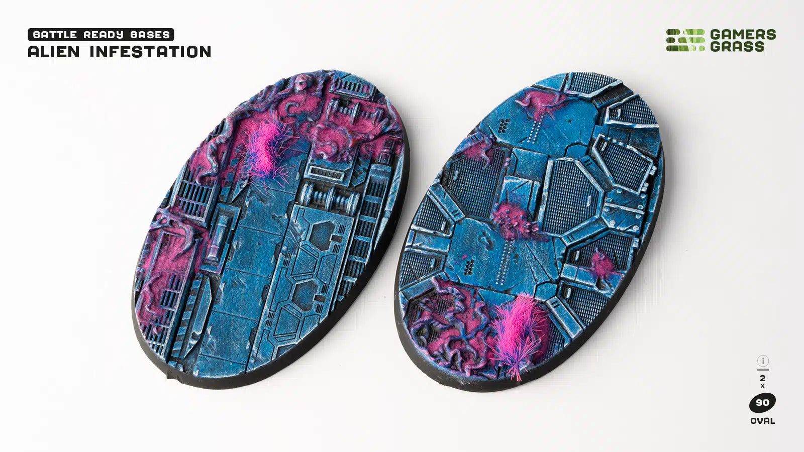 Gamers Grass Battle Ready Bases - Alien Infestation - Oval 90mm (x2) | 738956790408