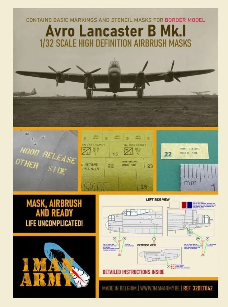 1ManArmy 1/32 Avro Lancaster B Mk.I (Border models) Airbrush Paint Mask | 714639355300