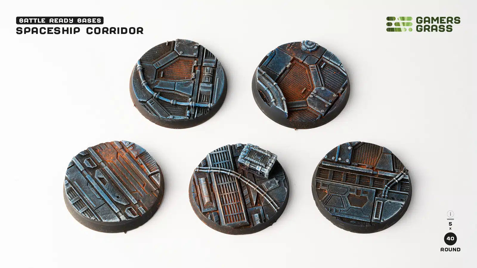 Gamers Grass Battle Ready Bases - Spaceship Corridor - Round 40mm (x5) | 738956790231