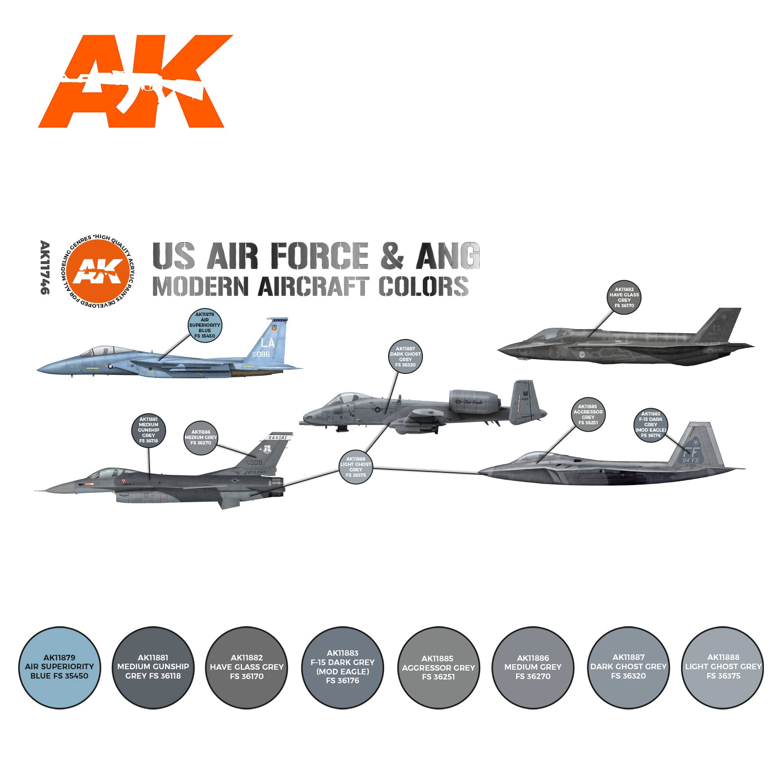 AK Interactive 3G Air - US Air Force & ANG Modern Aircraft Colors SET | 8435568314542