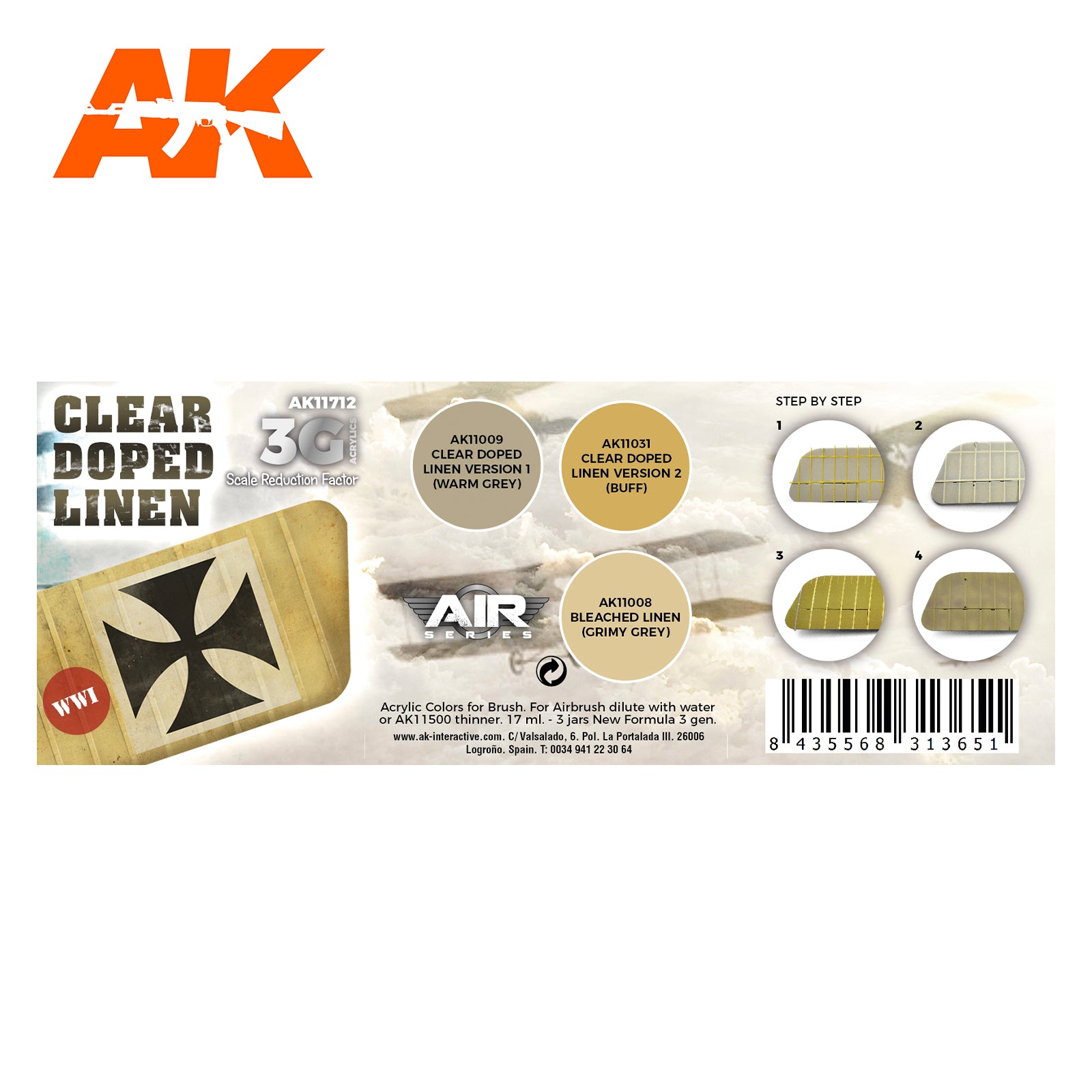 AK Interactive 3G Air - Clear Doped Linen SET | 8435568313651