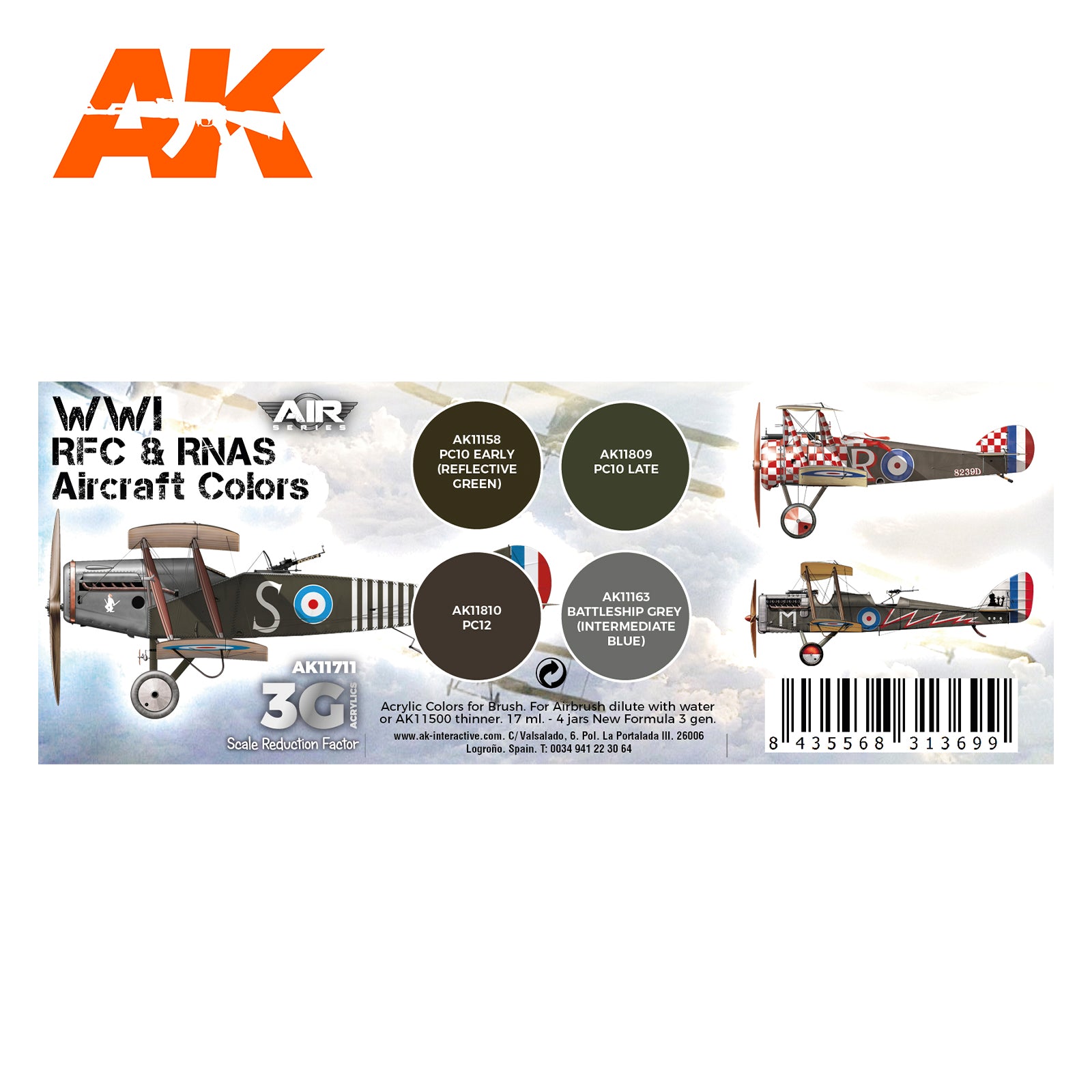 AK Interactive 3G Air - WWI RFC & RNAS. British Aircraft Colors SET | 8435568313699