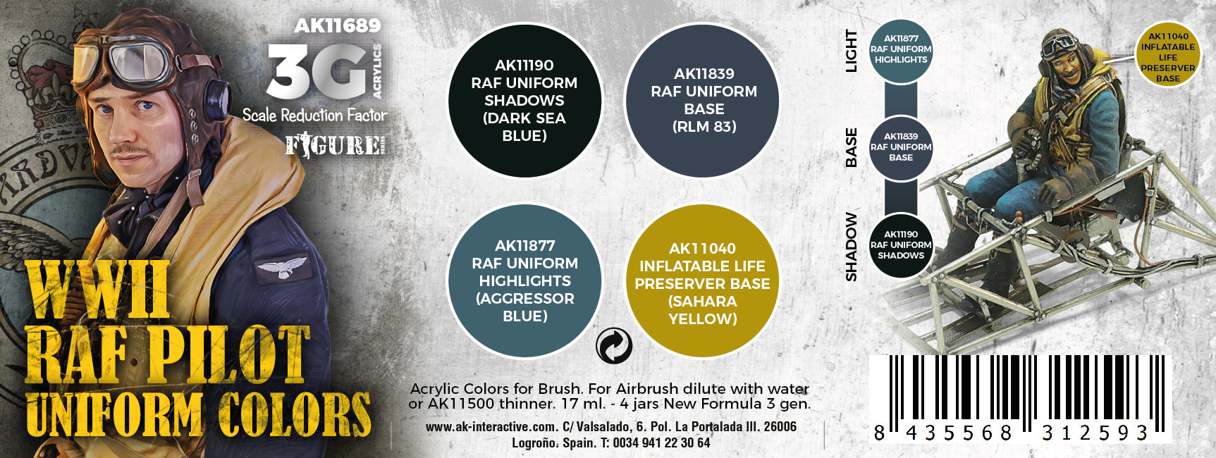 AK Interactive 3G Air - WWII RAF UNIFORM COLORS | 8435568312593