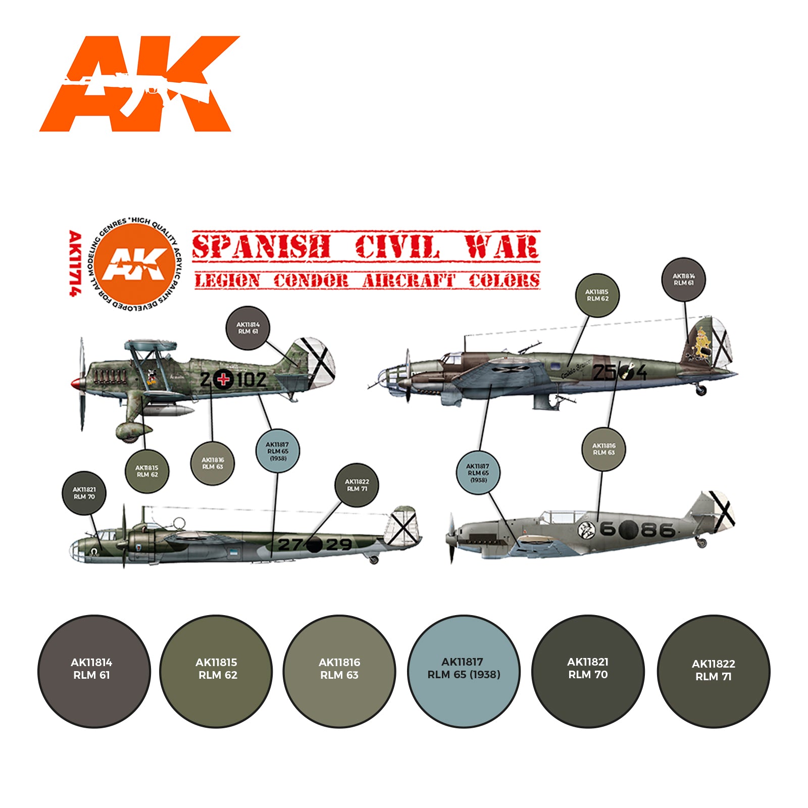 AK Interactive 3G Air - Spanish Civil War. Legion Condor Aircraft SET | 8435568313644