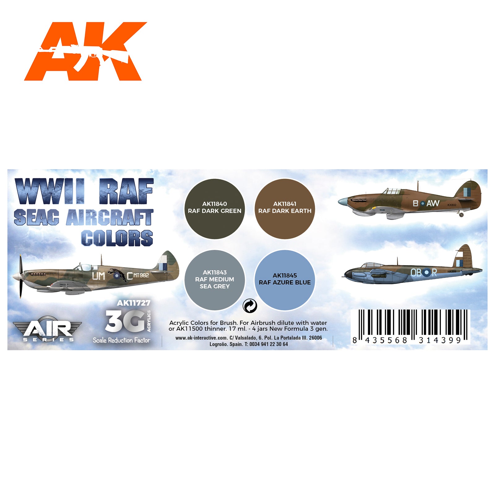 AK Interactive 3G Air - WWII RAF SEAC Aircraft Colors SET | 8435568314399