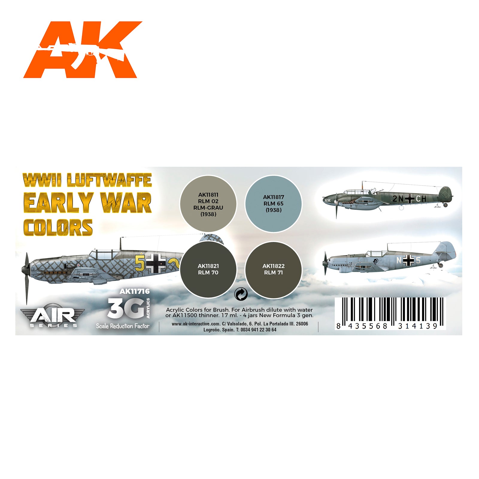 AK Interactive 3G Air - WWII Luftwaffe Early War Colors SET | 8435568314139
