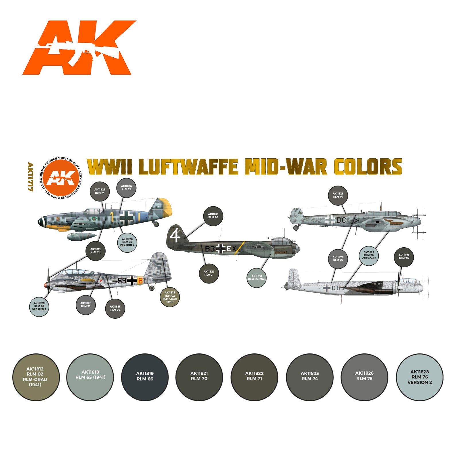 AK Interactive 3G Air - WWII Luftwaffe Mid-War Colors SET | 8435568314306