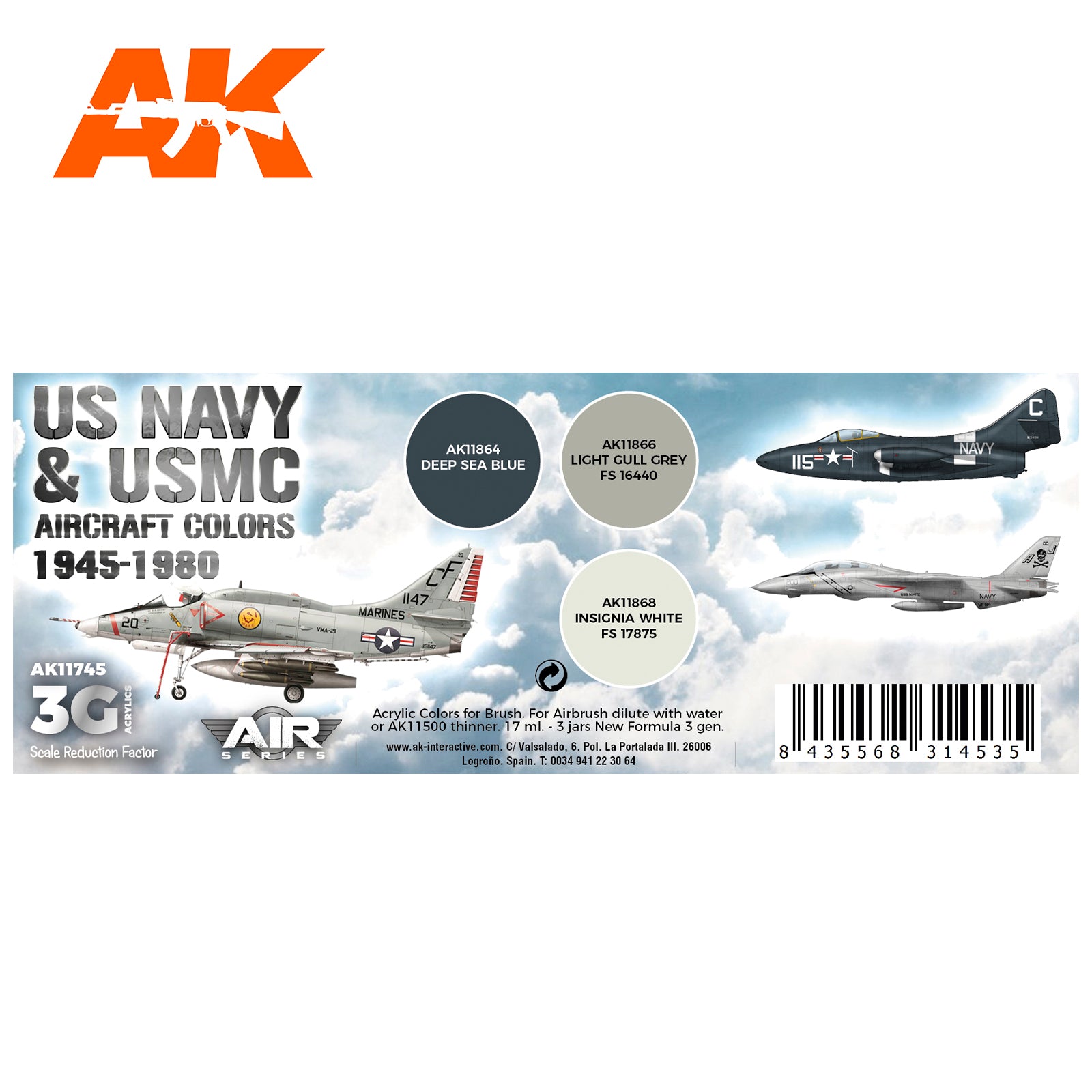 AK Interactive 3G Air - US Navy & USMC Aircraft Colors 1945-1980 SET | 8435568314535