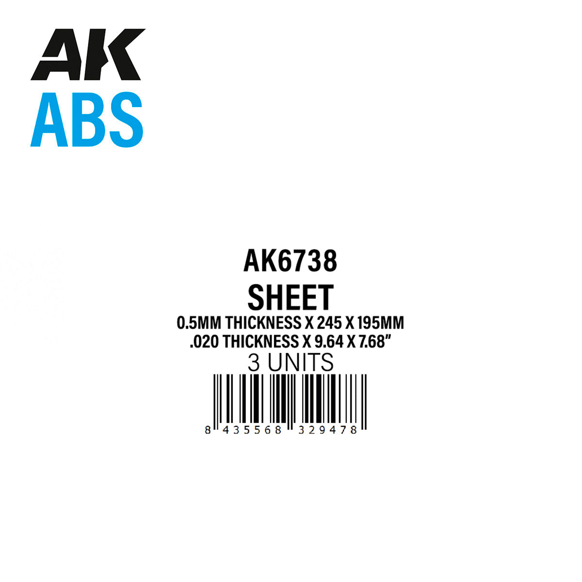 AK Interactive ABS Sheet - 0.5mm thickness x 245 x 195mm x 3 units | 8435568329478
