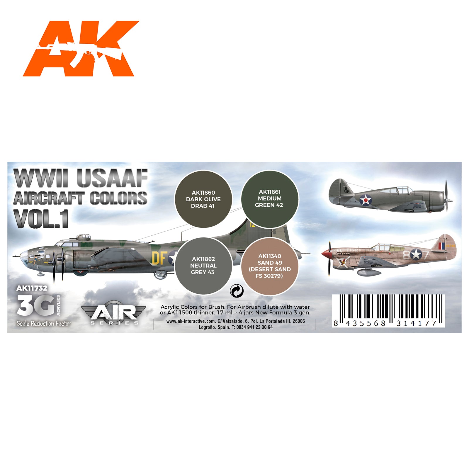 AK Interactive 3G Air - WWII USAAF Aircraft Colors Vol.1 SET | 8435568314177