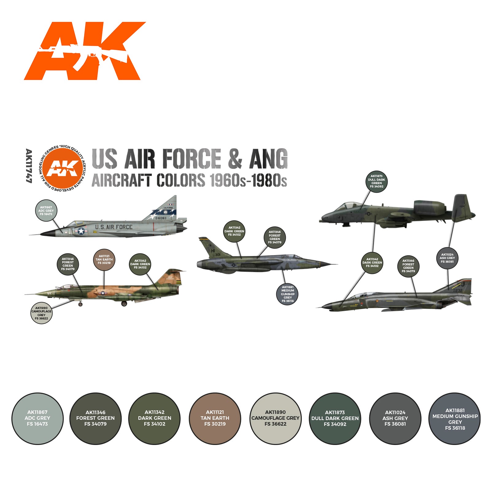 AK Interactive 3G Air - US Air Force & ANG Aircraft 1960s-1980s SET | 8435568314559