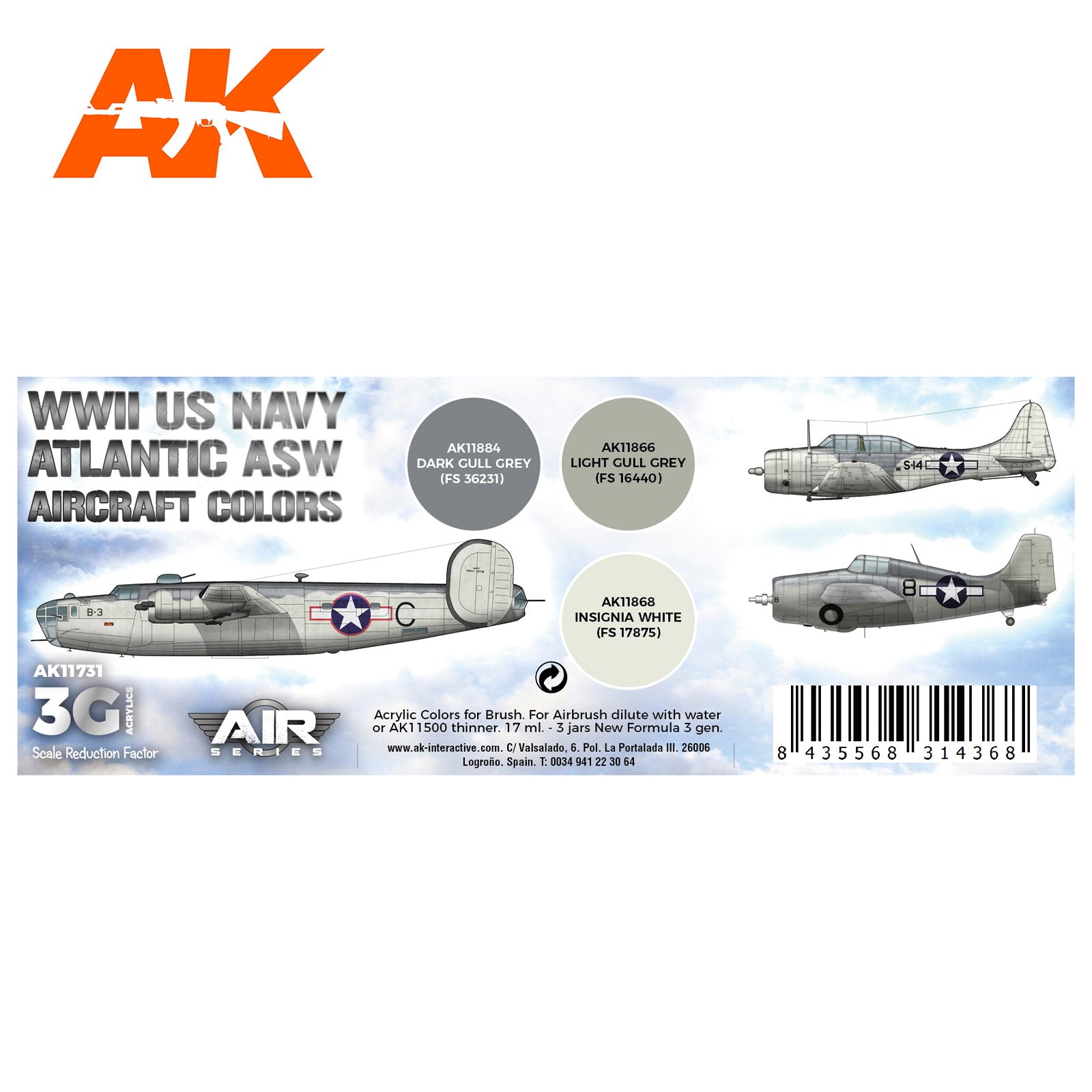 AK Interactive 3G Air - WWII US Navy ASW Aircraft Colors SET | 8435568314368