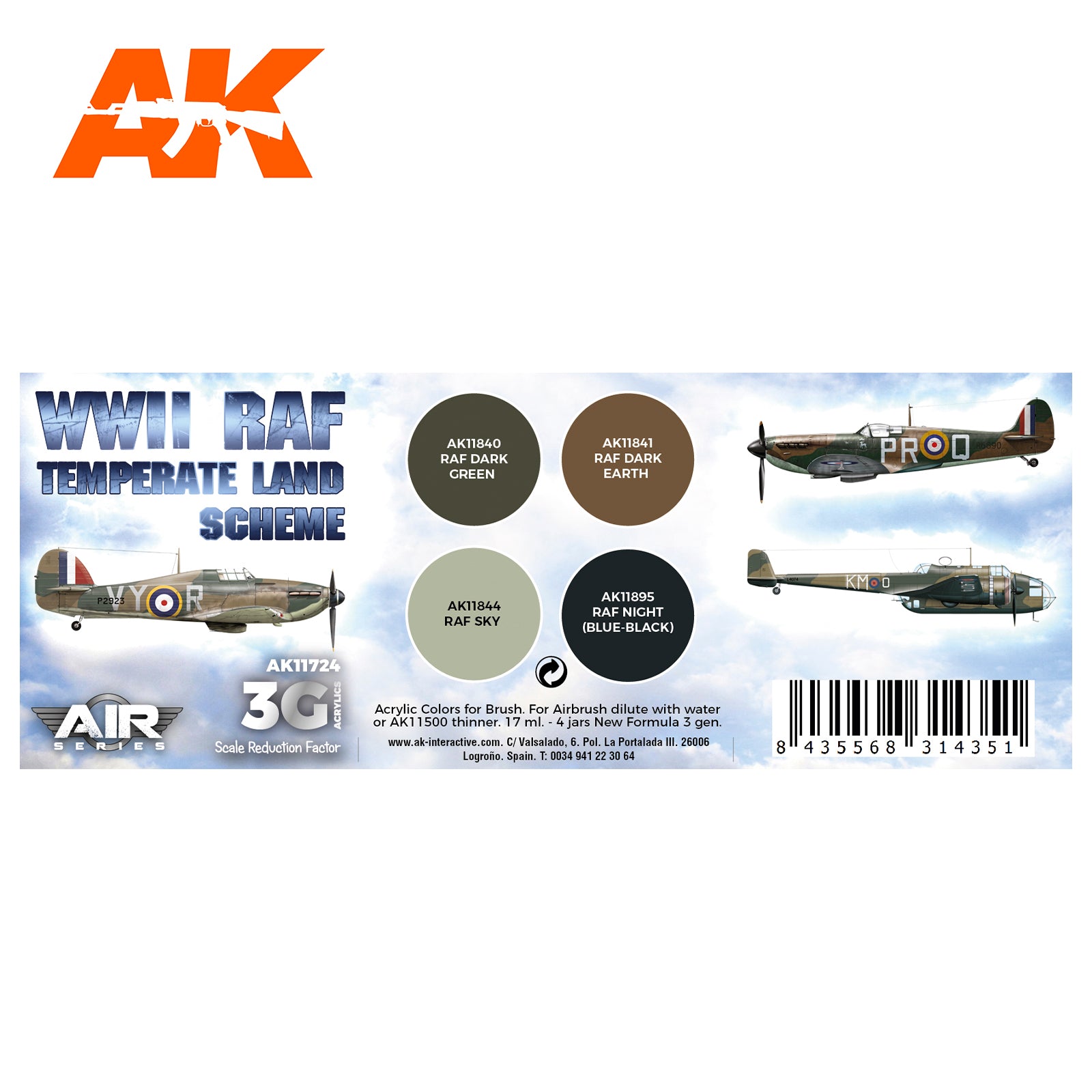 AK Interactive 3G Air - WWII RAF Temperate Land Scheme SET | 8435568314351