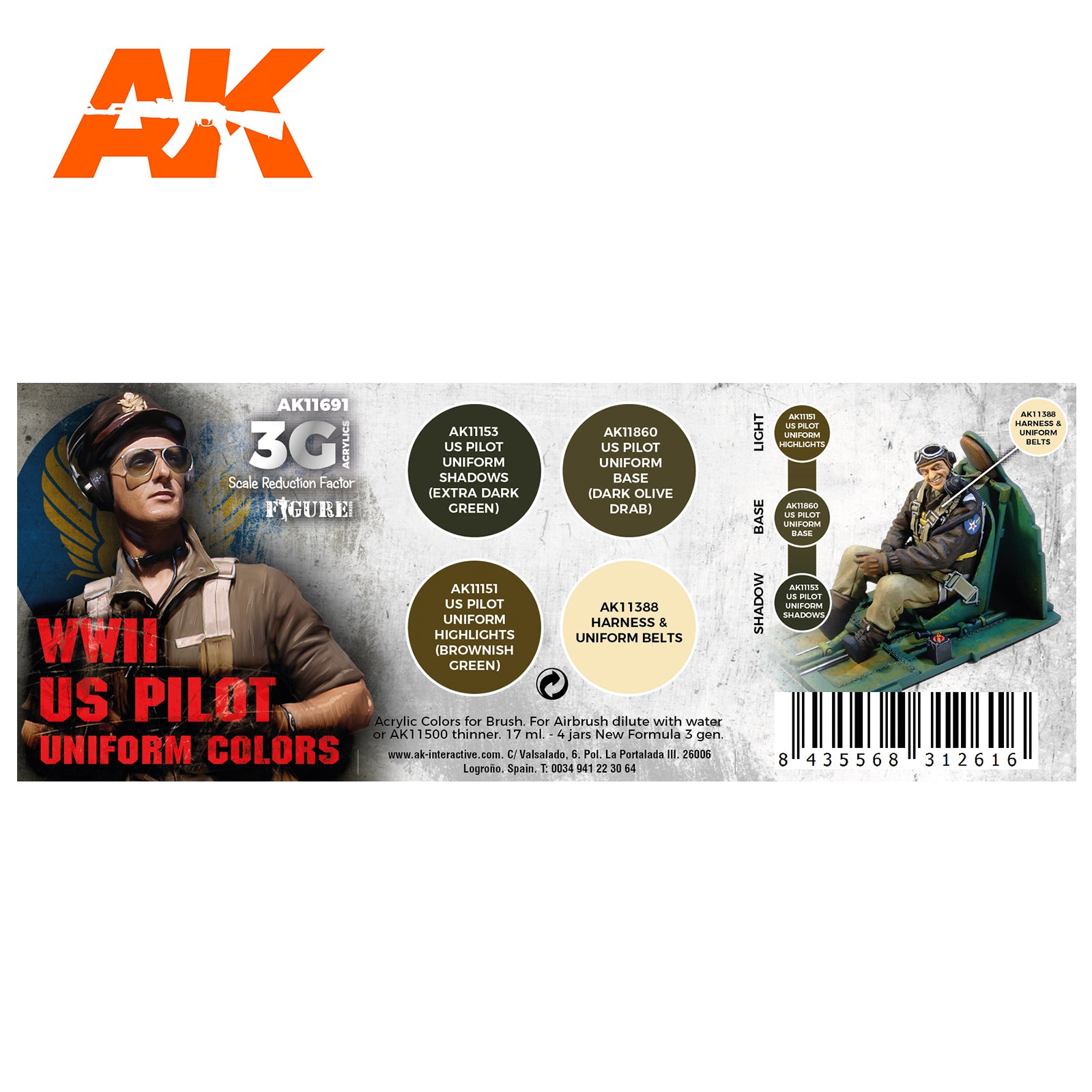 AK Interactive 3G Air - WWII US UNIFORM COLORS | 8435568312616