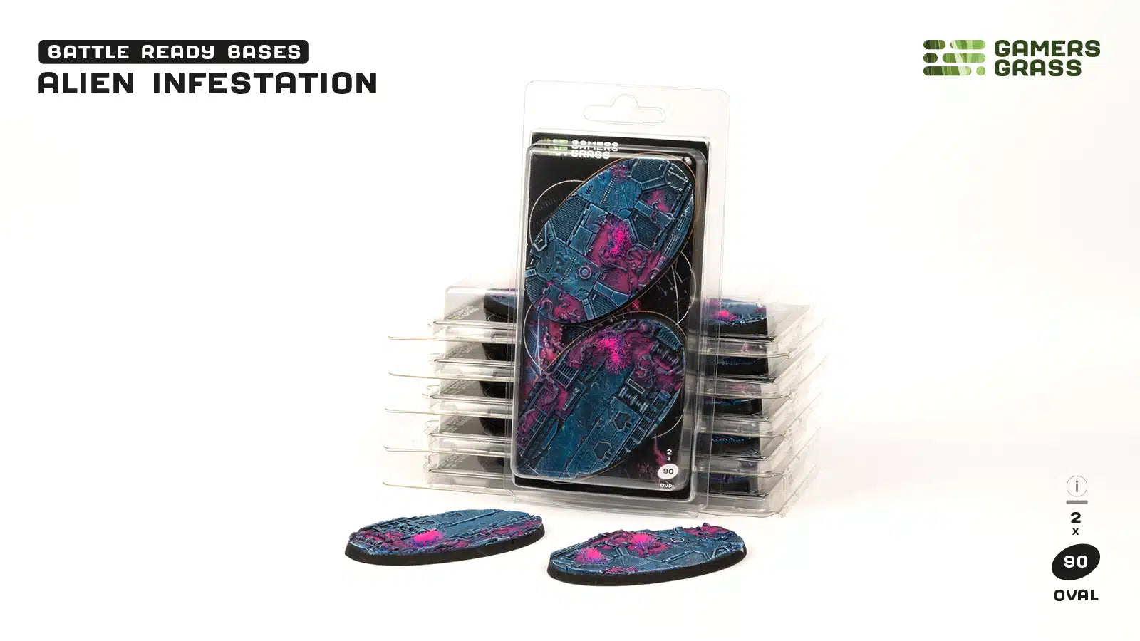 Gamers Grass Battle Ready Bases - Alien Infestation - Oval 90mm (x2) | 738956790408