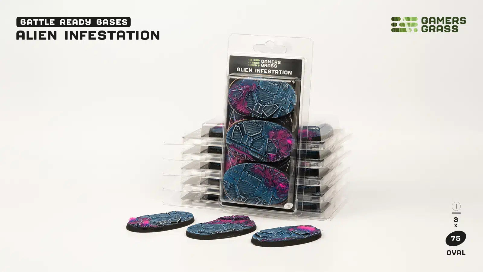 Gamers Grass Battle Ready Bases - Alien Infestation - Oval 75mm (x3) | 738956790392